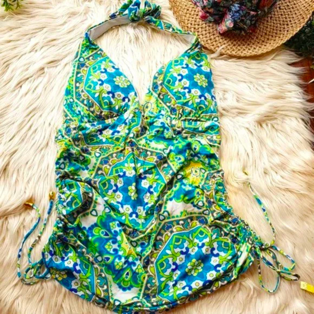 JANTZEN floral geometric pattern tankini swimsuit M